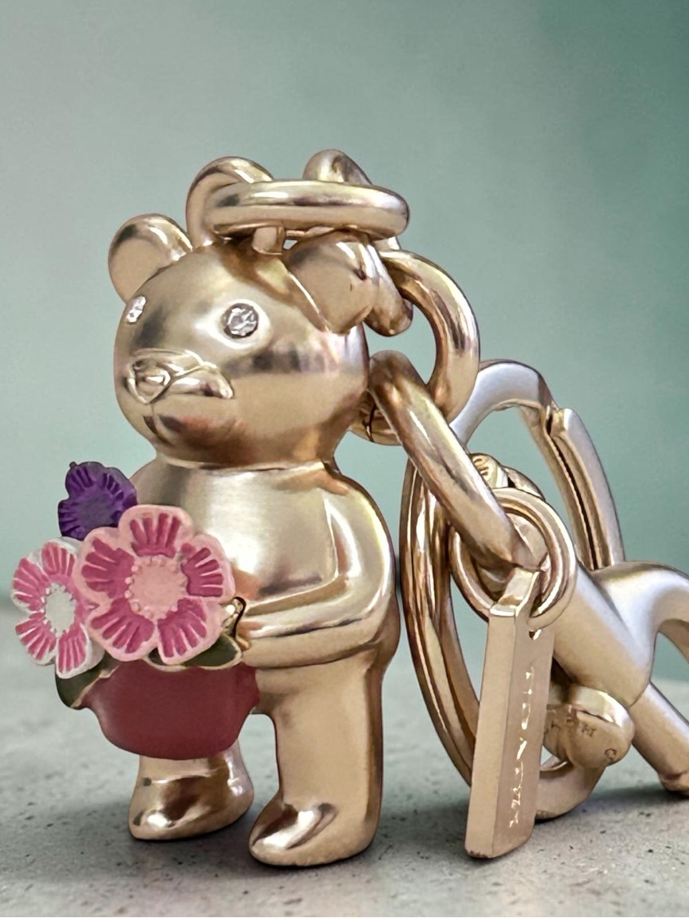 COACH Tea Rose 3D Bear Bag Charm Key Ring